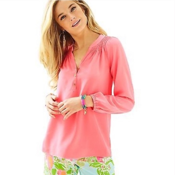 Lilly Pulitzer Tops - Lilly Pulitzer 100% Silk Coral Blouse